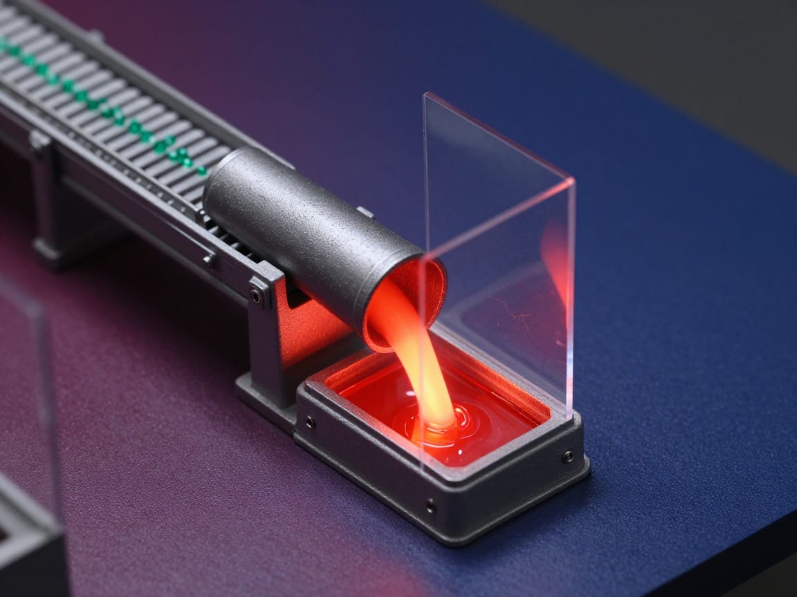 Miniature ruby lit burn chute venting into a resin basin